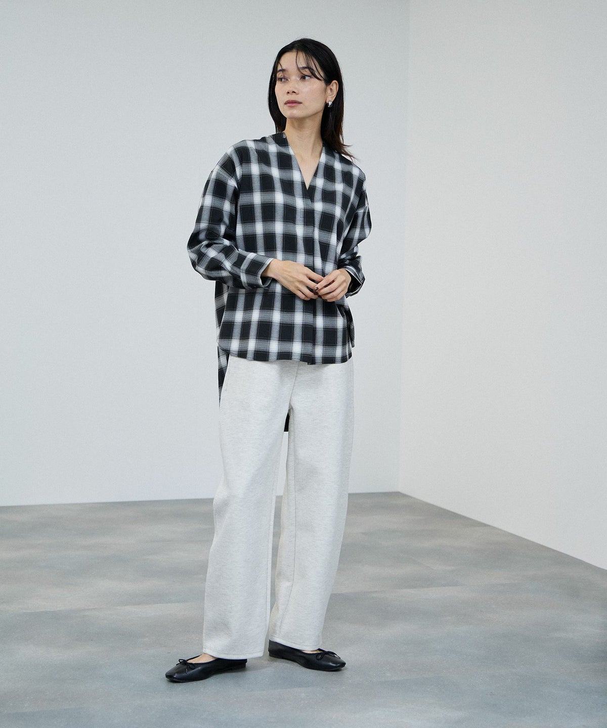 milli de l'air キーネックチェックブラウス レディース