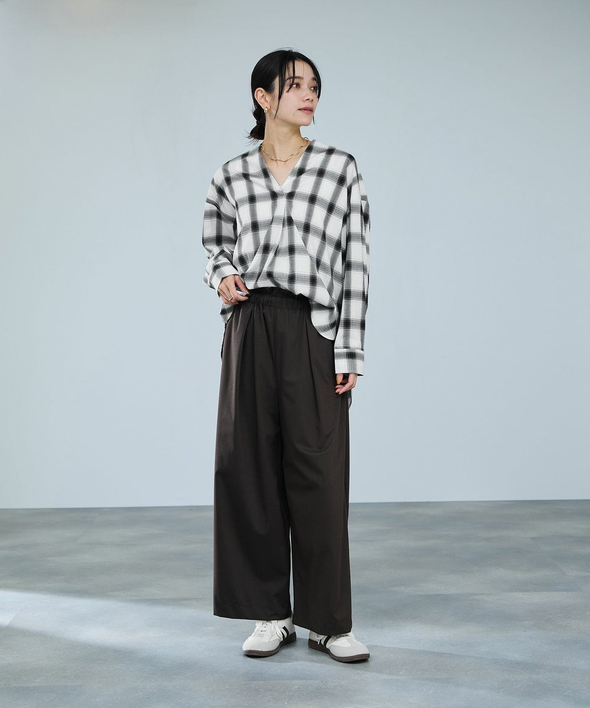 milli de l'air キーネックチェックブラウス レディース