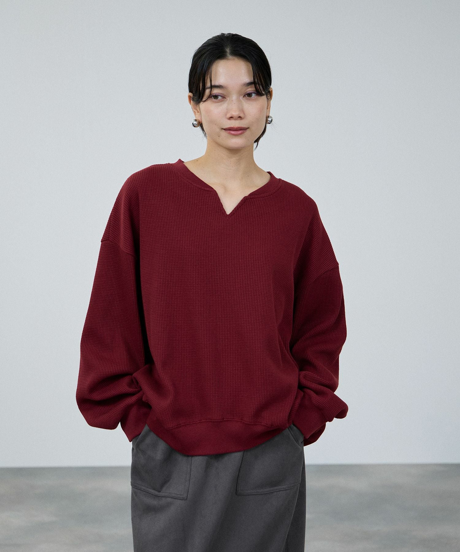 milli de l'air ワッフルキーネックカットソー レディース