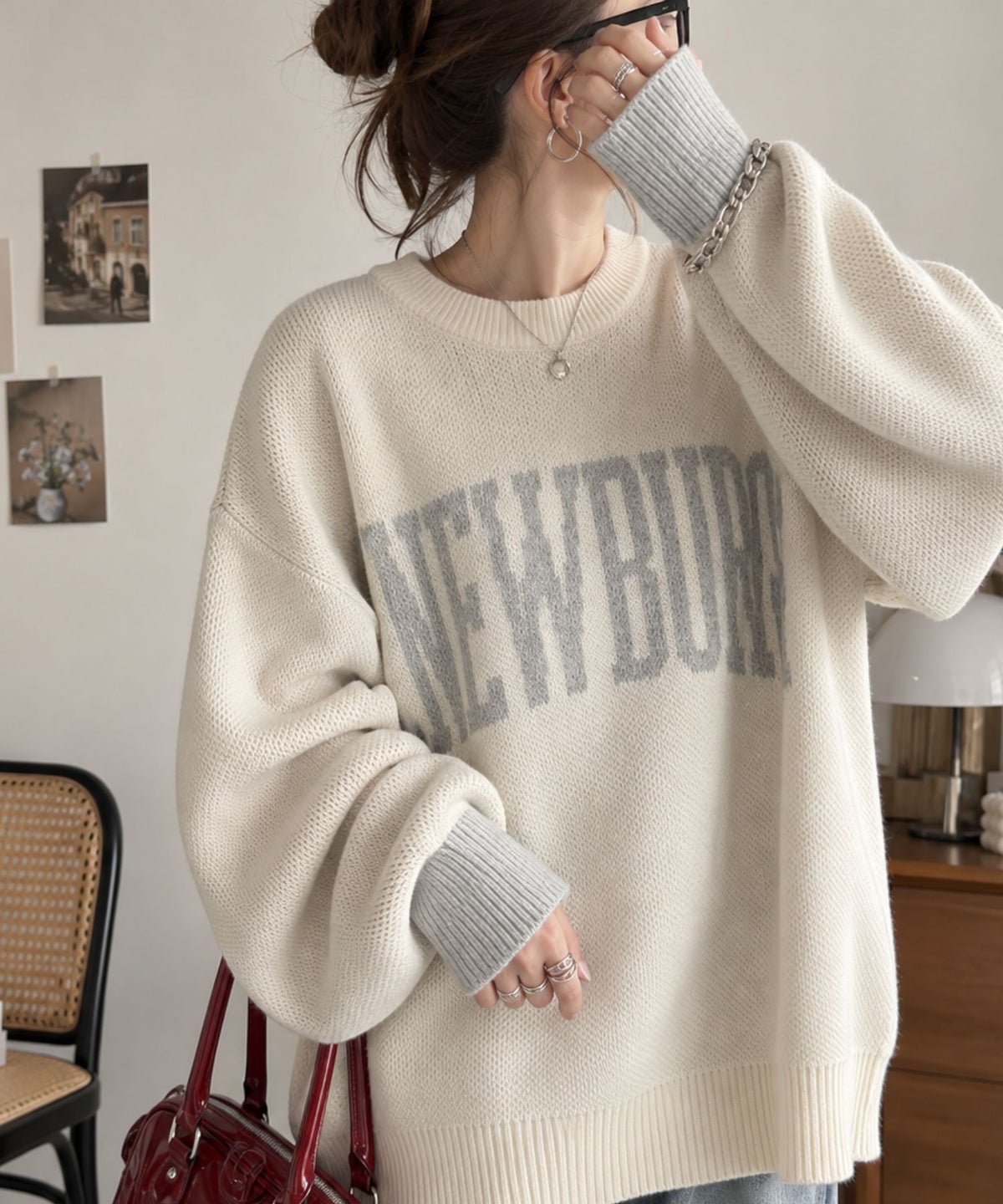 nAvy ロゴジャガードワイドニット レディース