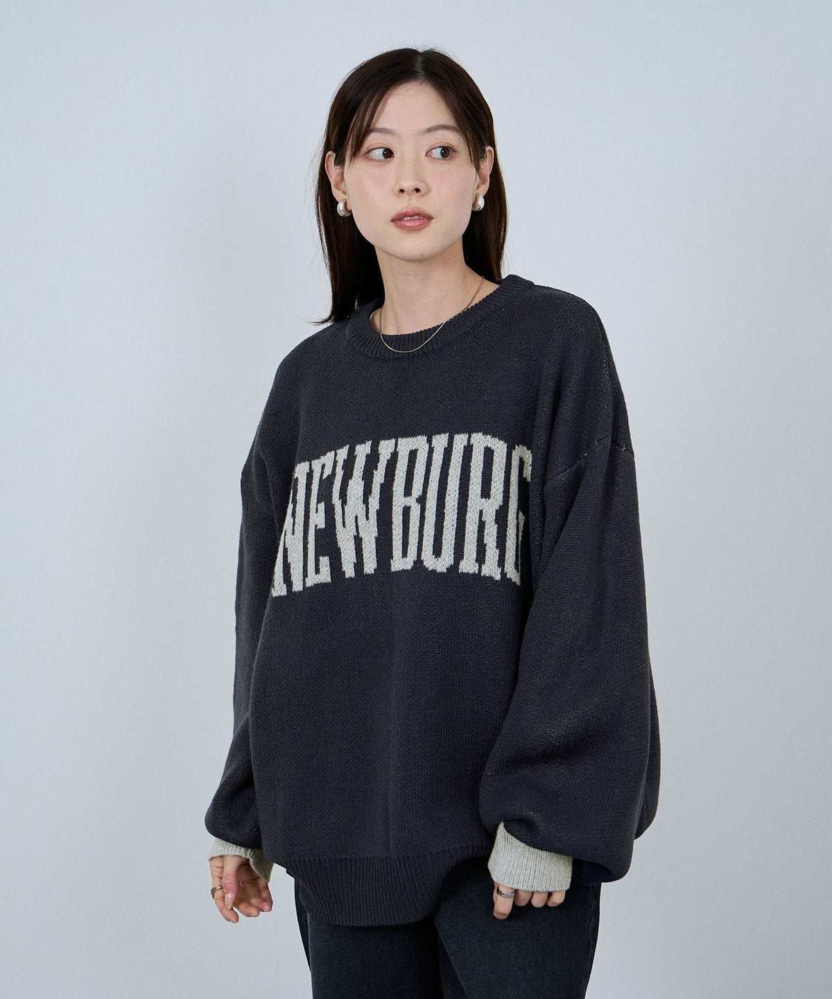 nAvy ロゴジャガードワイドニット レディース