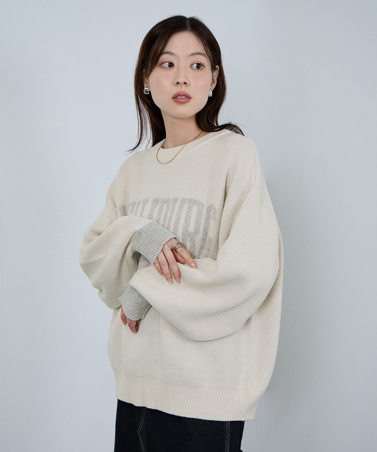 nAvy ロゴジャガードワイドニット レディース