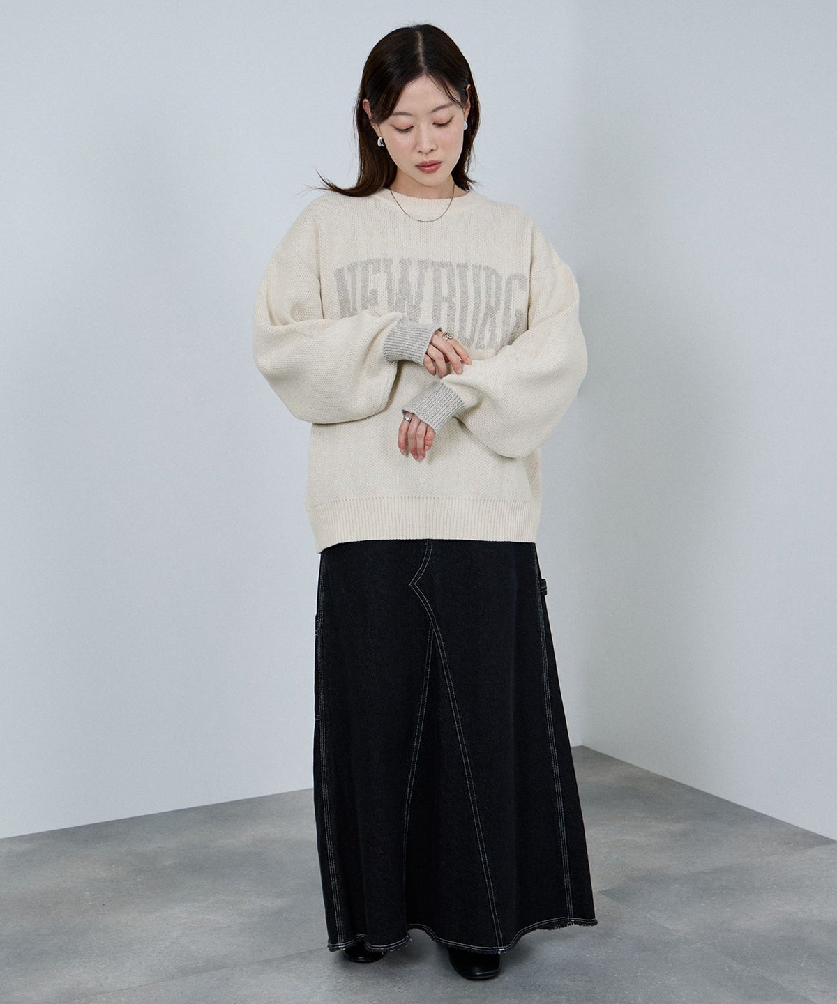 nAvy ロゴジャガードワイドニット レディース