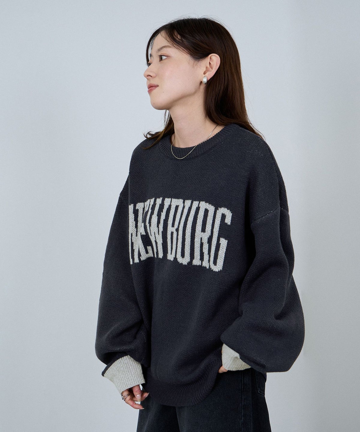 nAvy ロゴジャガードワイドニット レディース