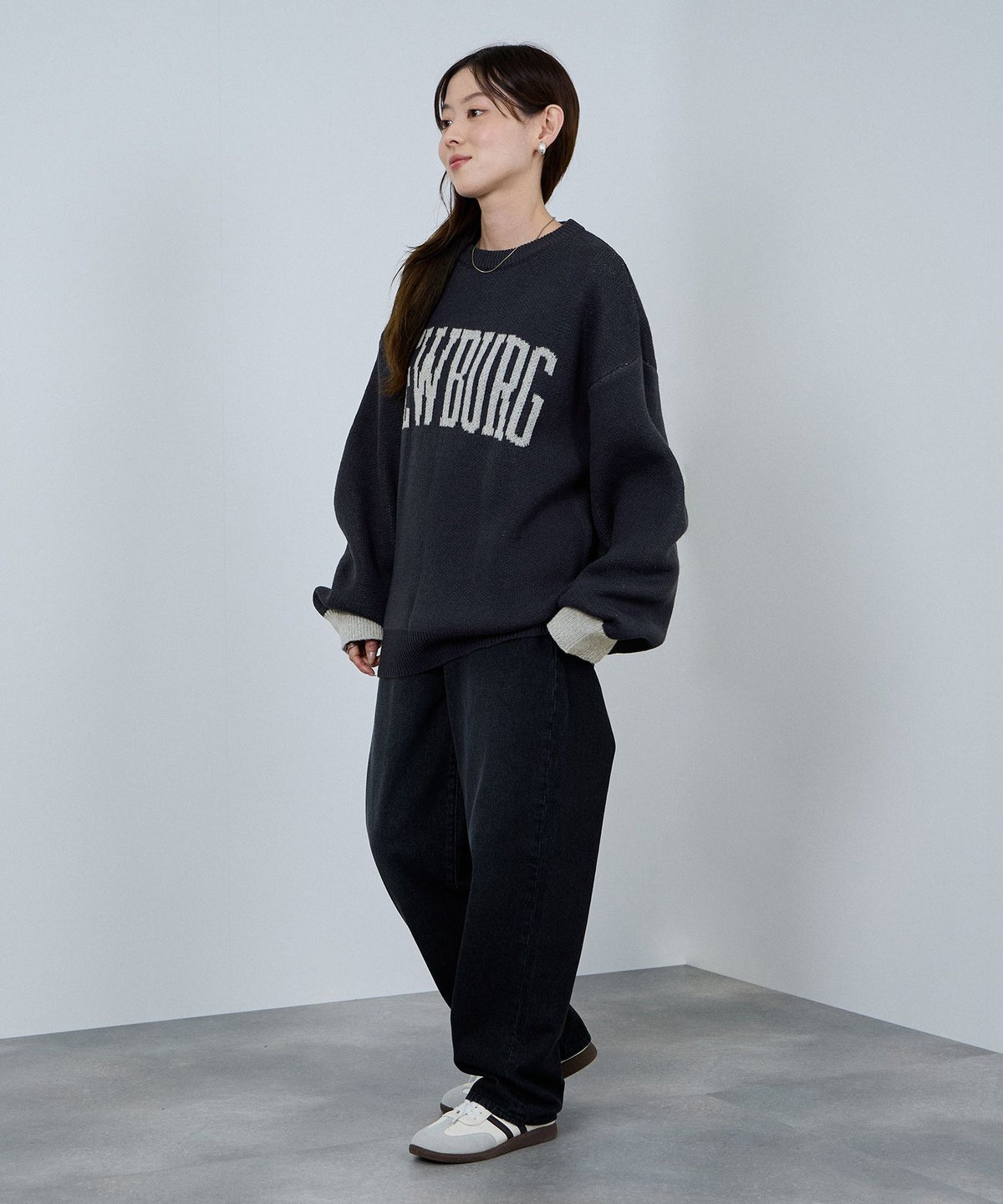 nAvy ロゴジャガードワイドニット レディース