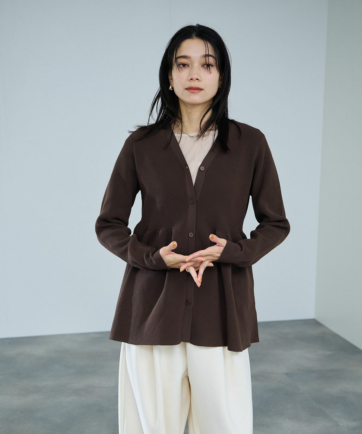 milli de l'air ソフトレッチペプラムカーディガン レディース