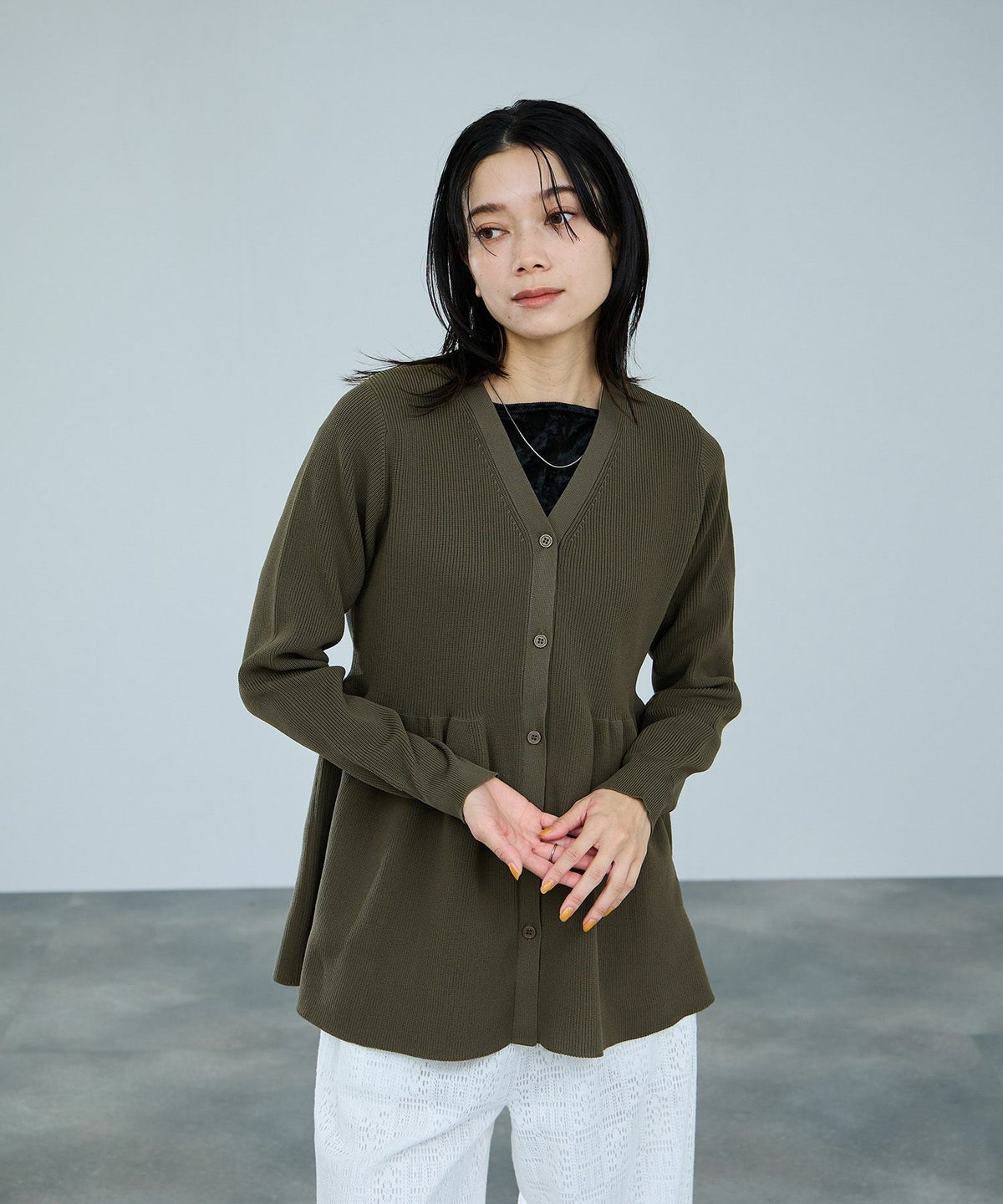 milli de l'air ソフトレッチペプラムカーディガン レディース