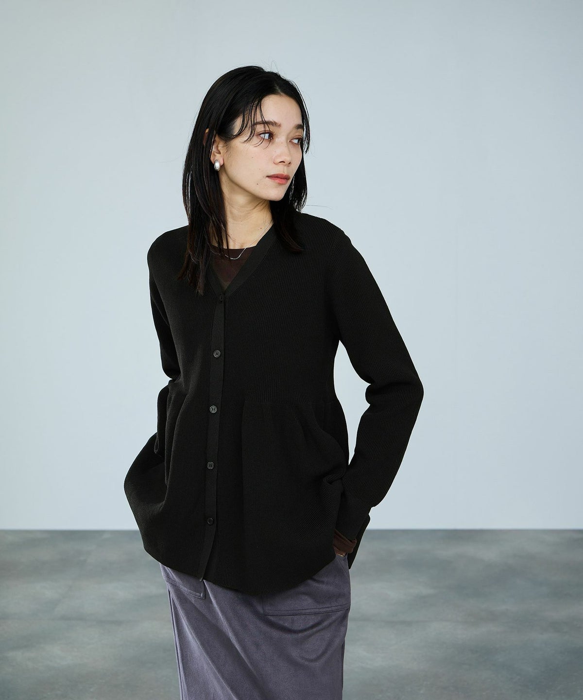 milli de l'air ソフトレッチペプラムカーディガン レディース