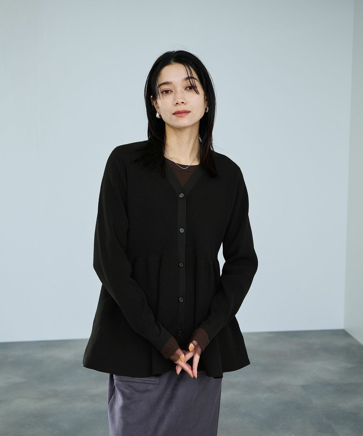 milli de l'air ソフトレッチペプラムカーディガン レディース