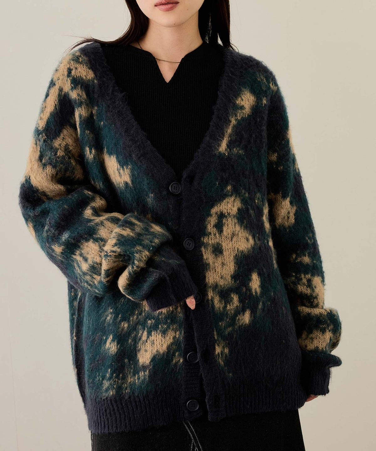 nAvy モヘアタッチマーブルカーディガン レディース