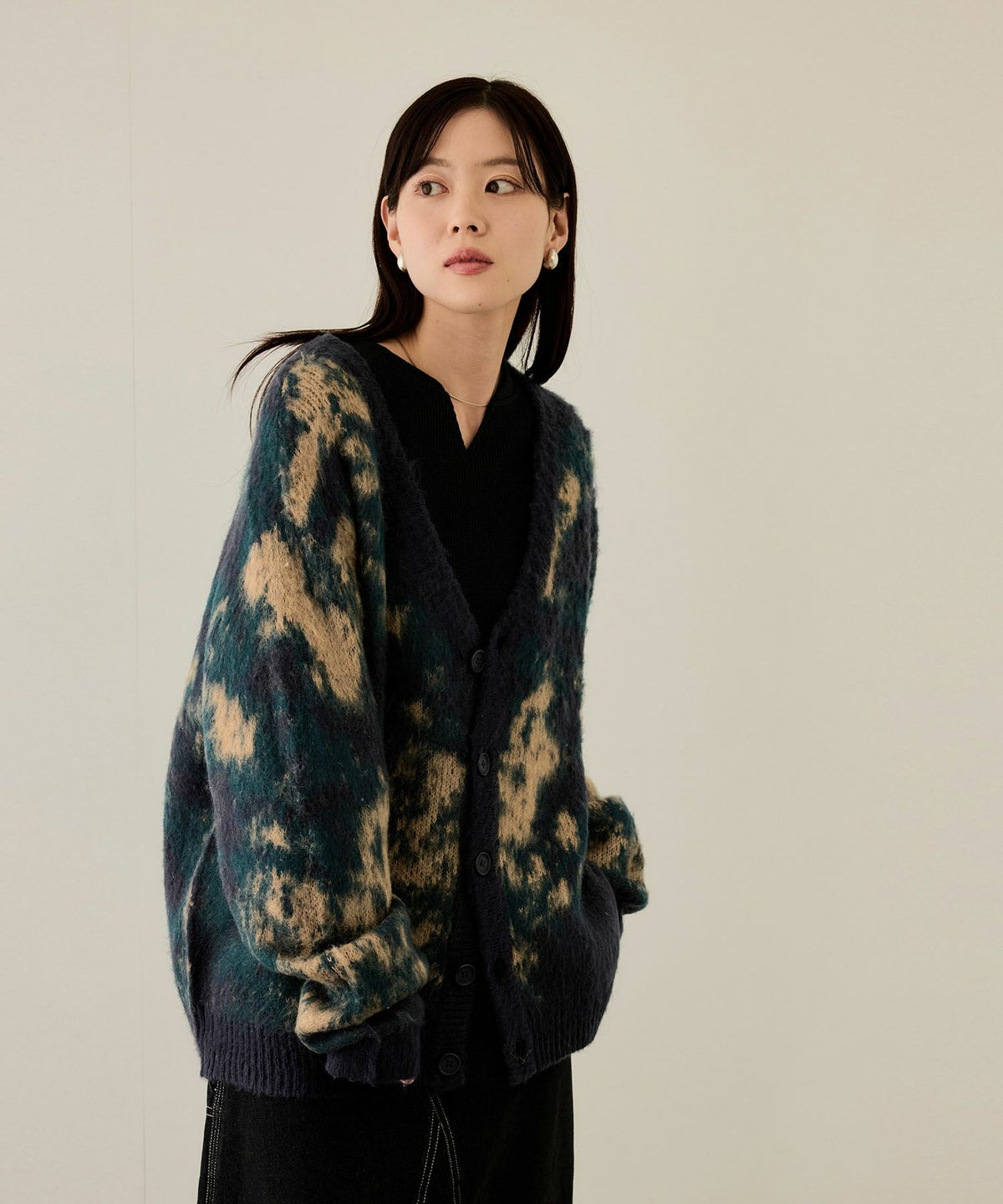 nAvy モヘアタッチマーブルカーディガン レディース