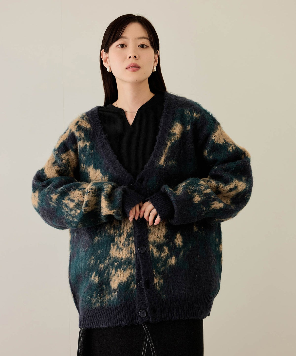 nAvy モヘアタッチマーブルカーディガン レディース