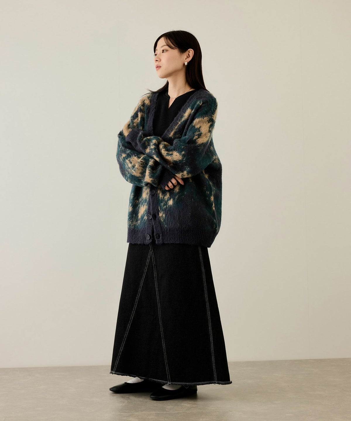 nAvy モヘアタッチマーブルカーディガン レディース