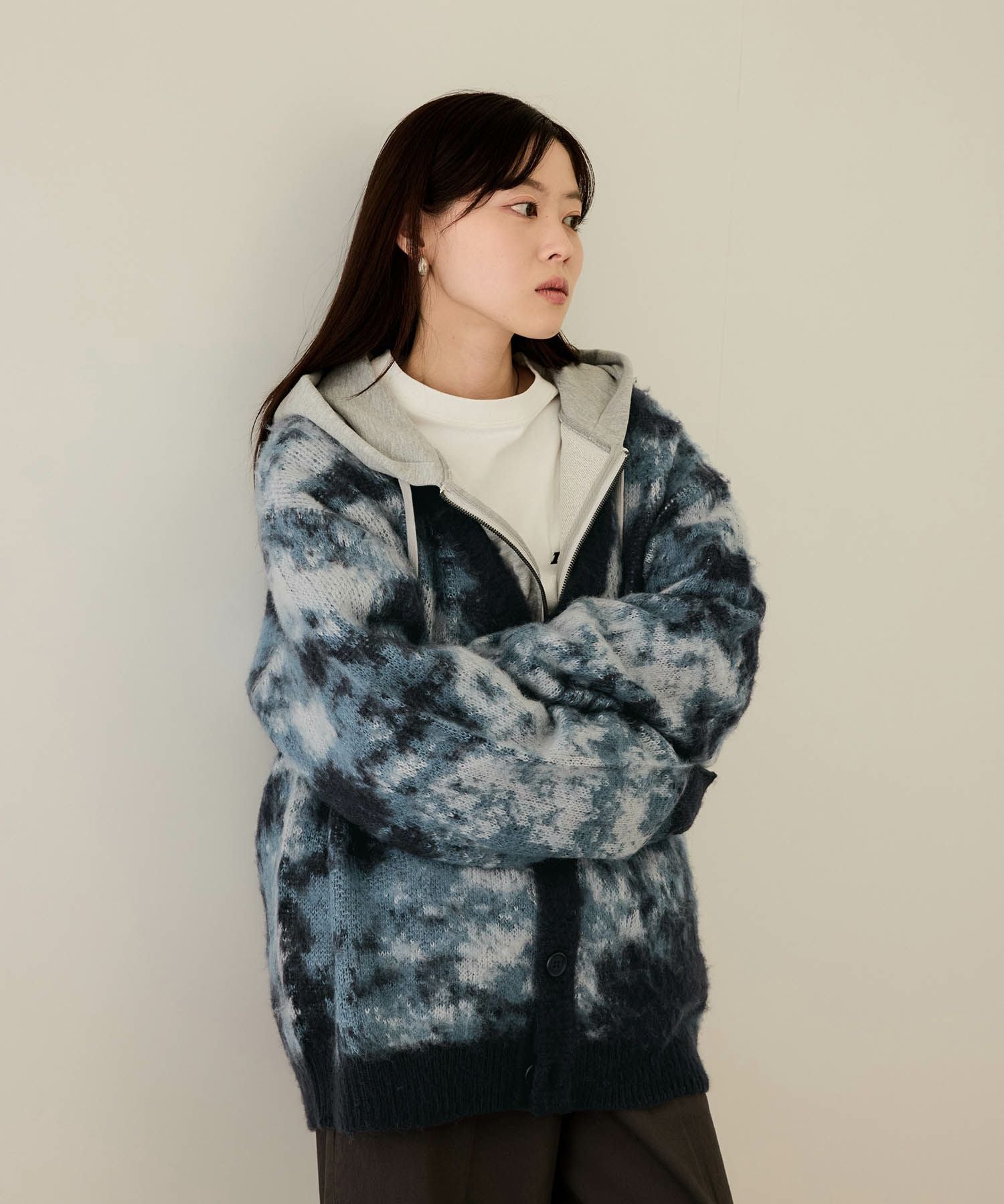 nAvy モヘアタッチマーブルカーディガン レディース