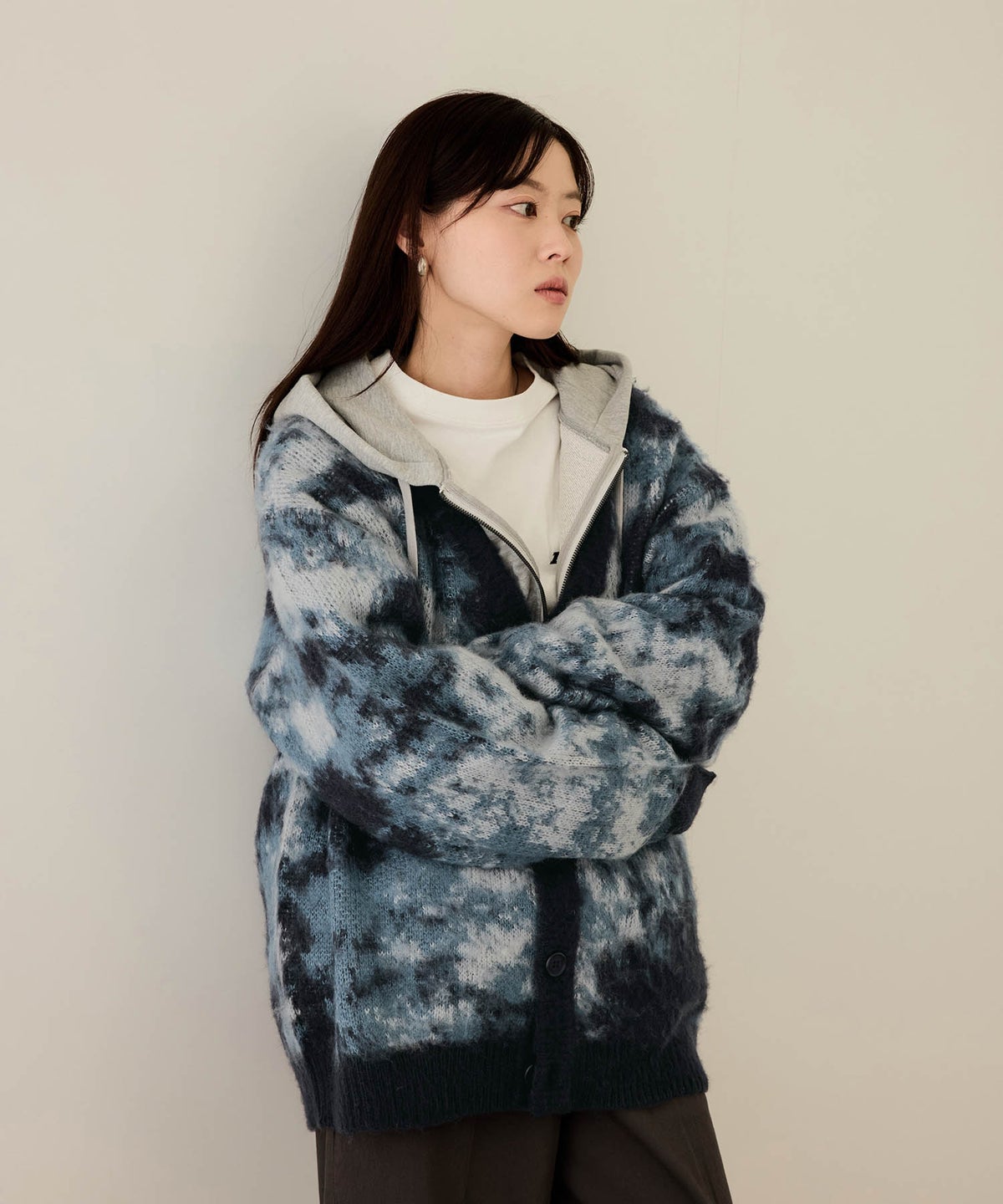 nAvy モヘアタッチマーブルカーディガン レディース