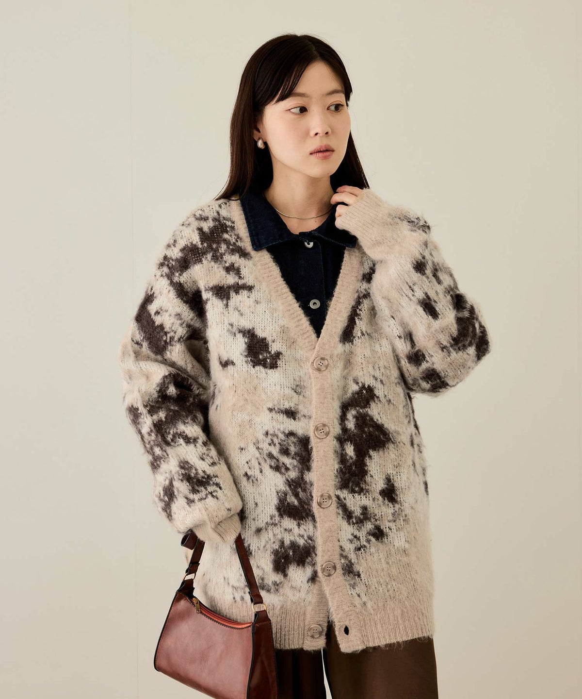 nAvy モヘアタッチマーブルカーディガン レディース