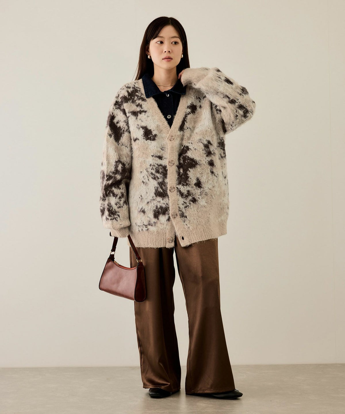 nAvy モヘアタッチマーブルカーディガン レディース