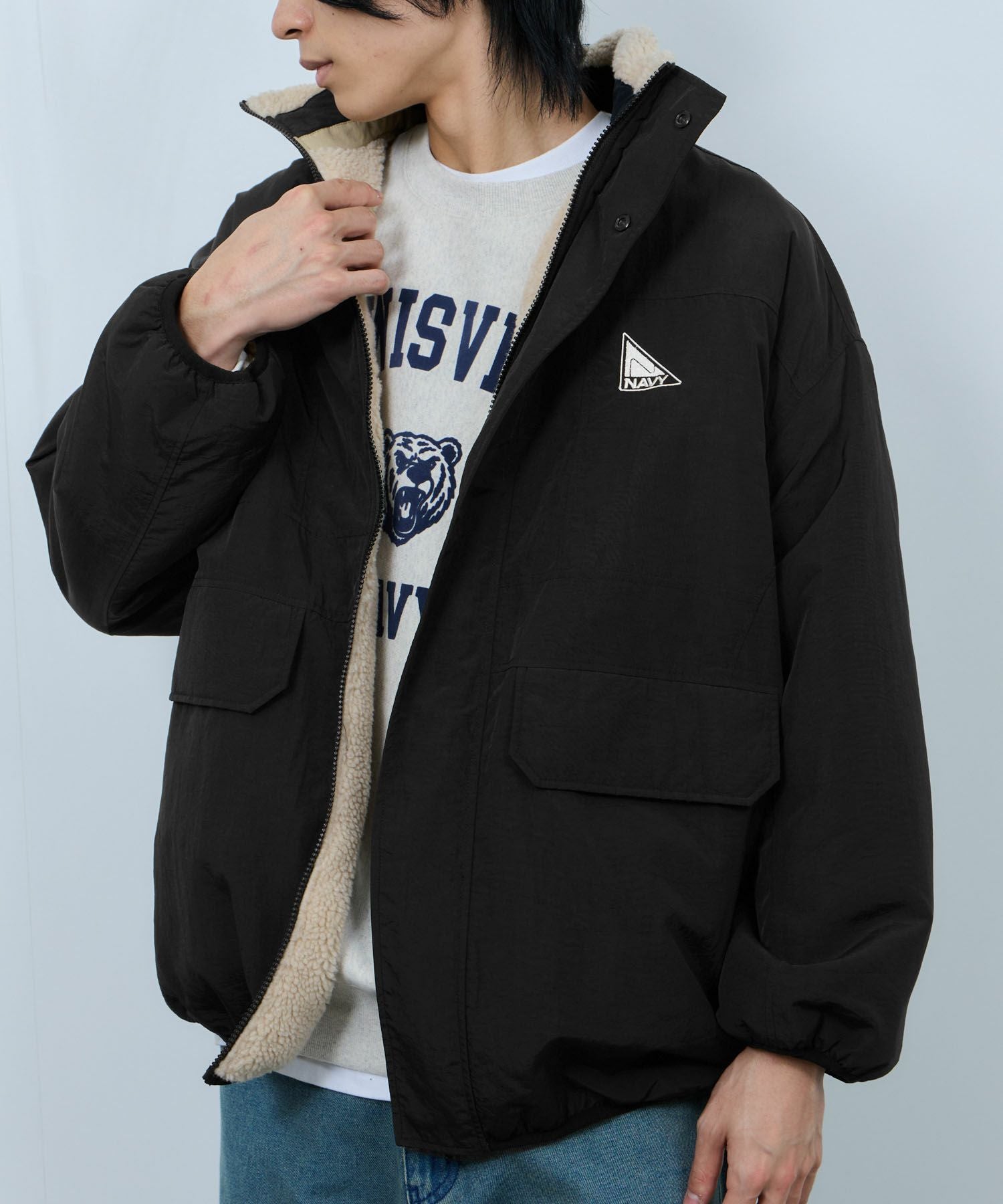 NAVY 裏ボアリバーシブルブルゾン レディース