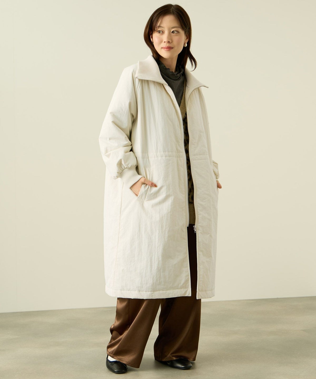 NAVY 中綿リブ襟コート レディース