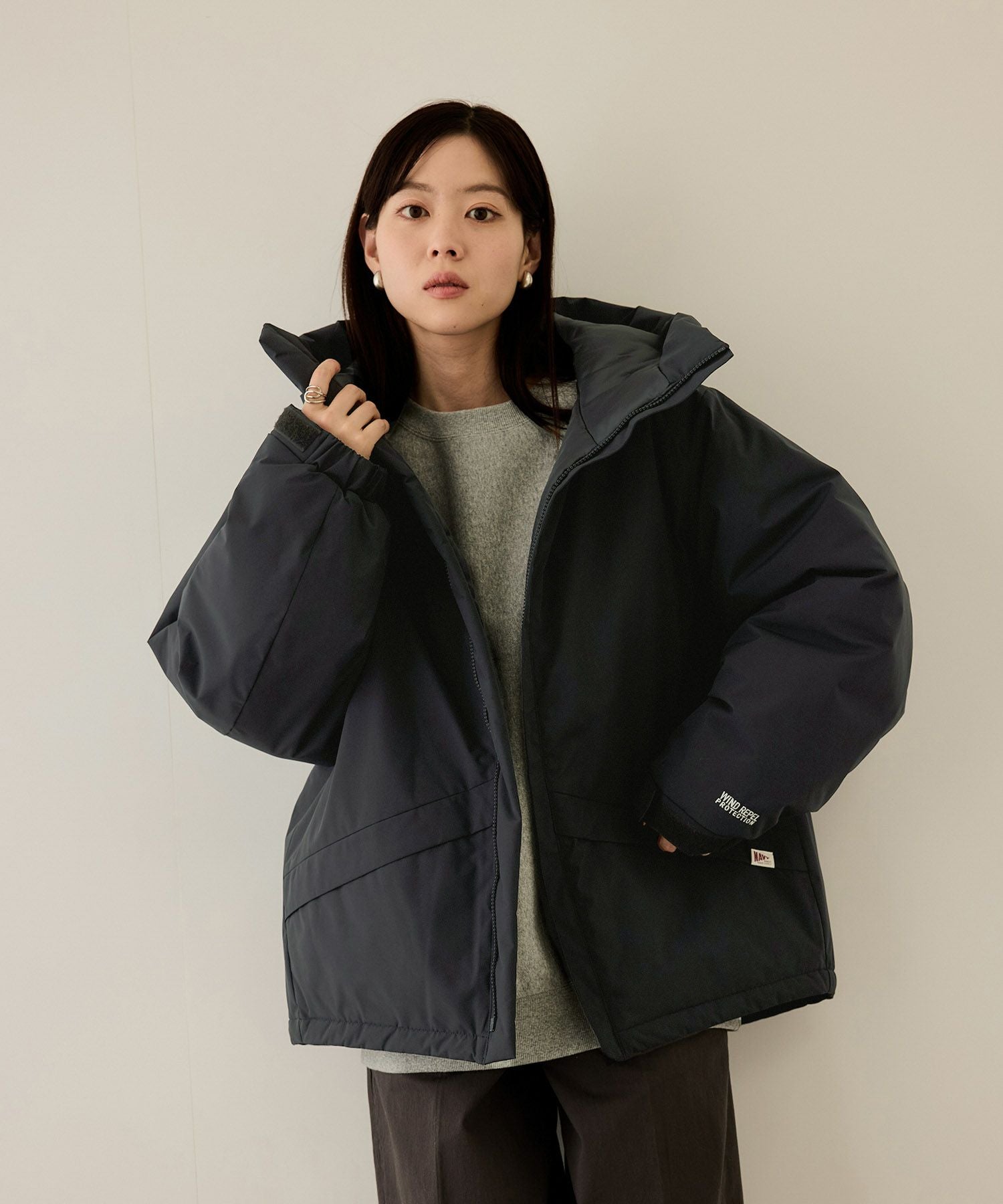 NAVY 中綿モンスターパーカーブルゾン レディース