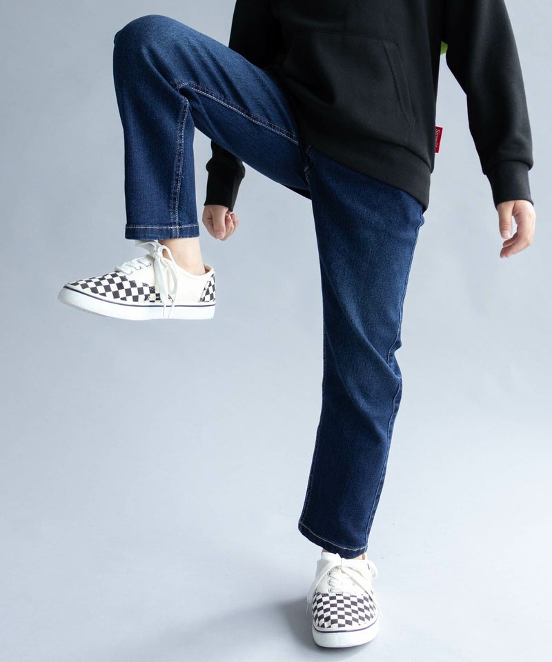 NAVY  のびるモン ストレッチデニムストレートパンツ ウエストリブパンツ キッズ商品画像-1