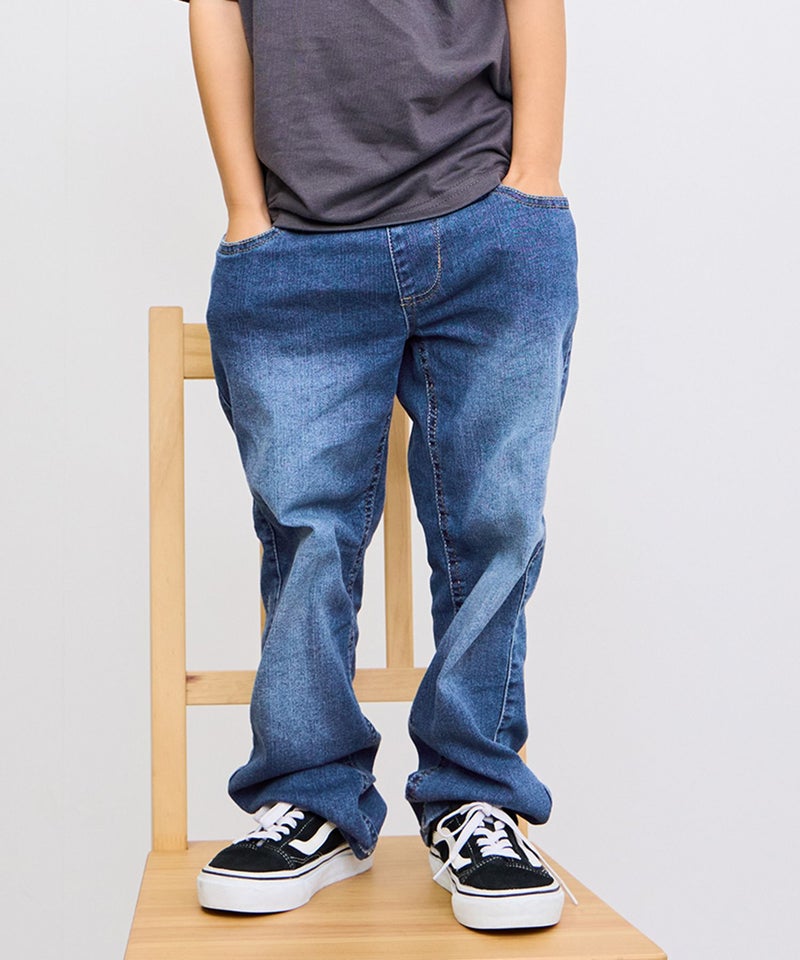 NAVY のびるモン ストレッチデニムストレートパンツ ウエストリブパンツ キッズ商品画像-1