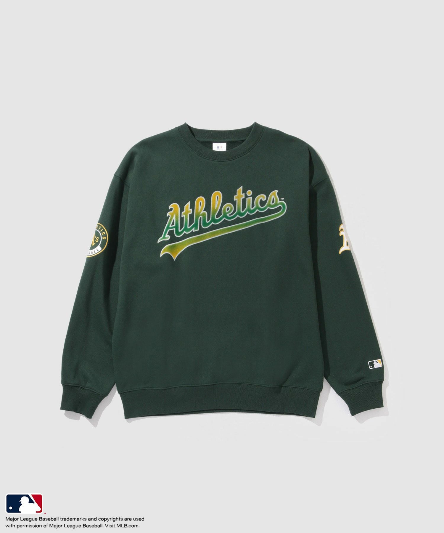 MLB アスレチックス　トレーナー　スウェット　裏起毛　ワッペンロゴ　静電　XL MLB 静電フロッキーロゴスウエット メンズ
