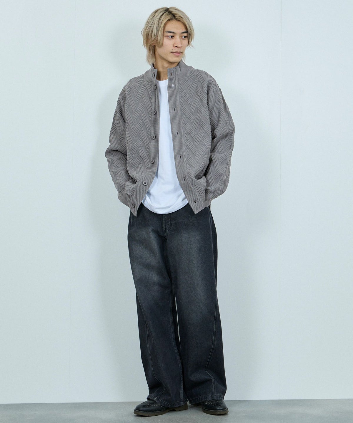  [期間限定価格]NAVY リンクススタンドネックカーディガン メンズ