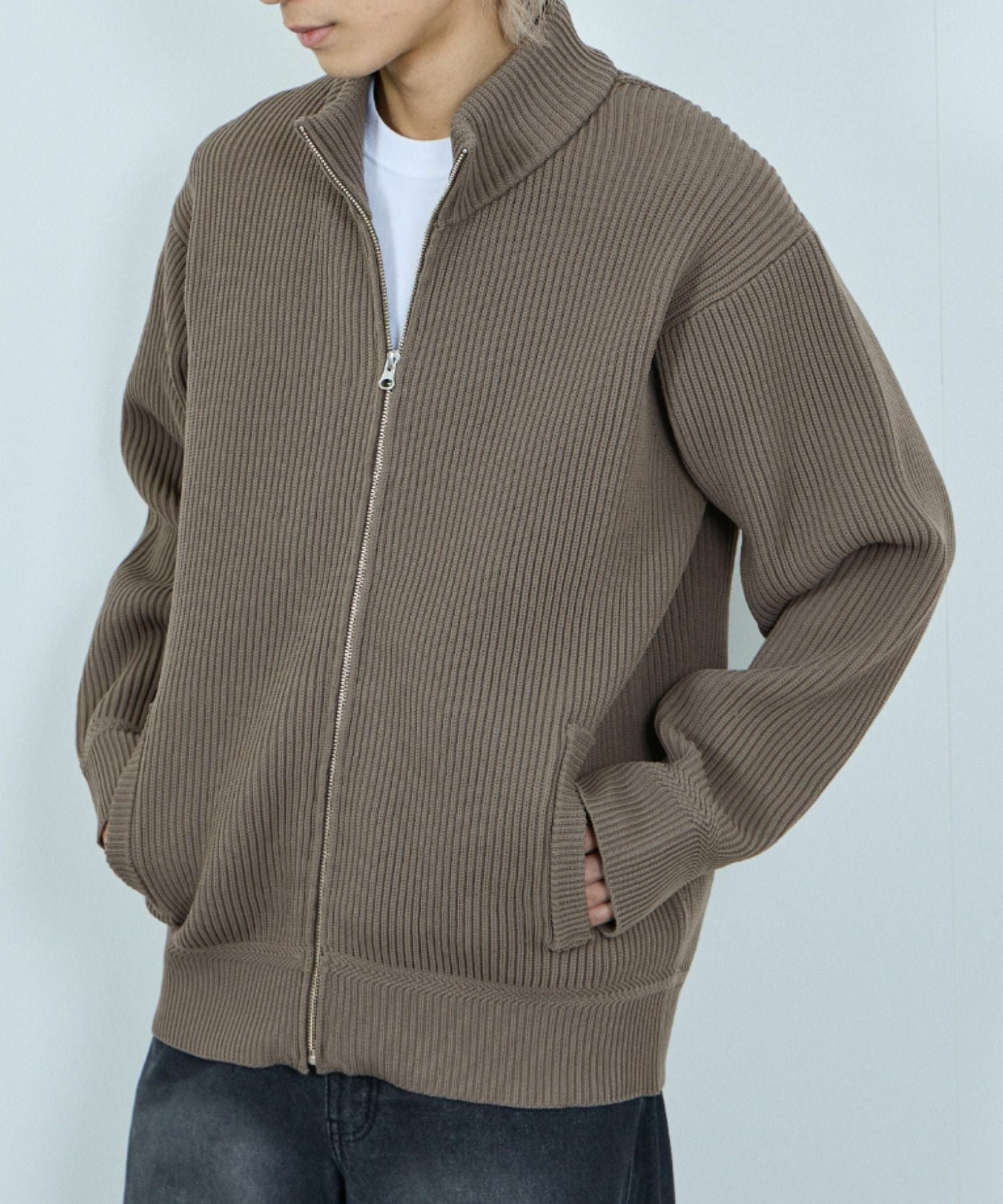 NAVY 畦ドライバーズニットブルゾン メンズ