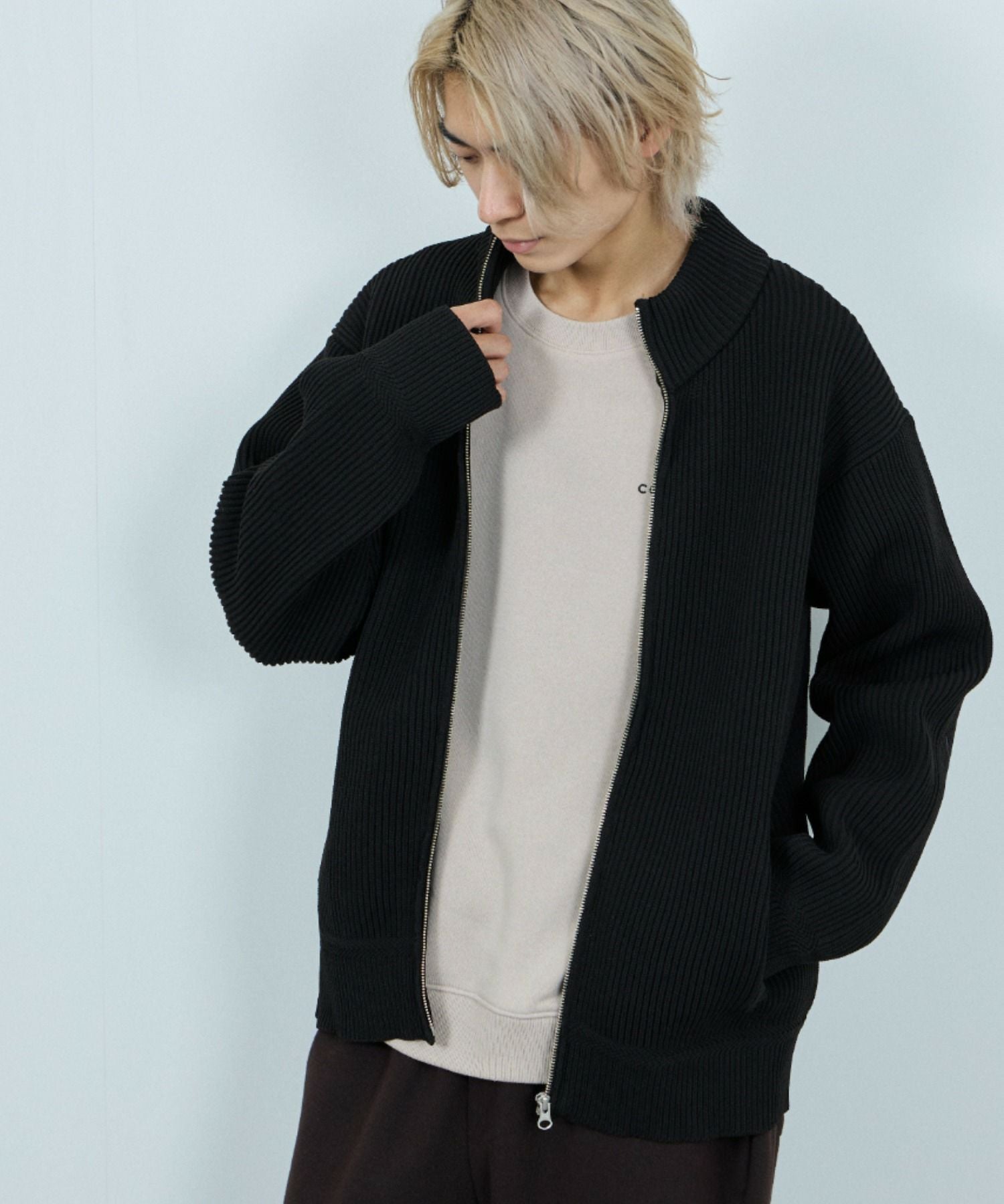 NAVY 畦ドライバーズニットブルゾン メンズ