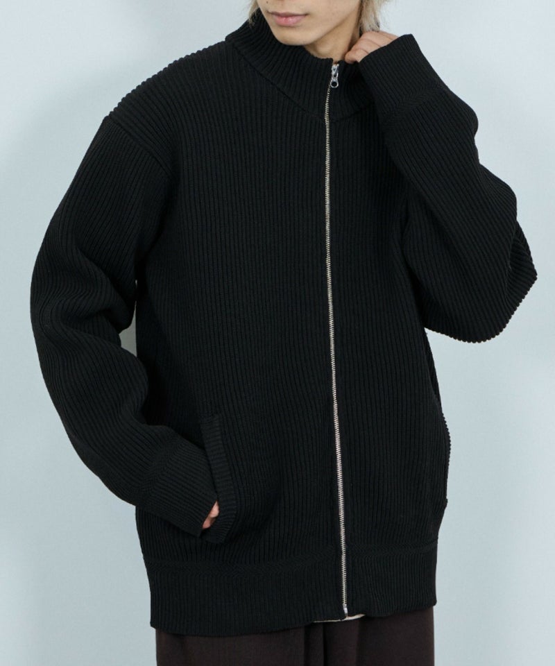 NAVY  畦ドライバーズニットブルゾン メンズ商品画像-5