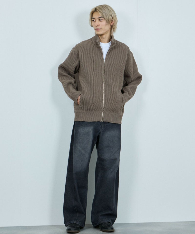 NAVY 畦ドライバーズニットブルゾン メンズ商品画像-9