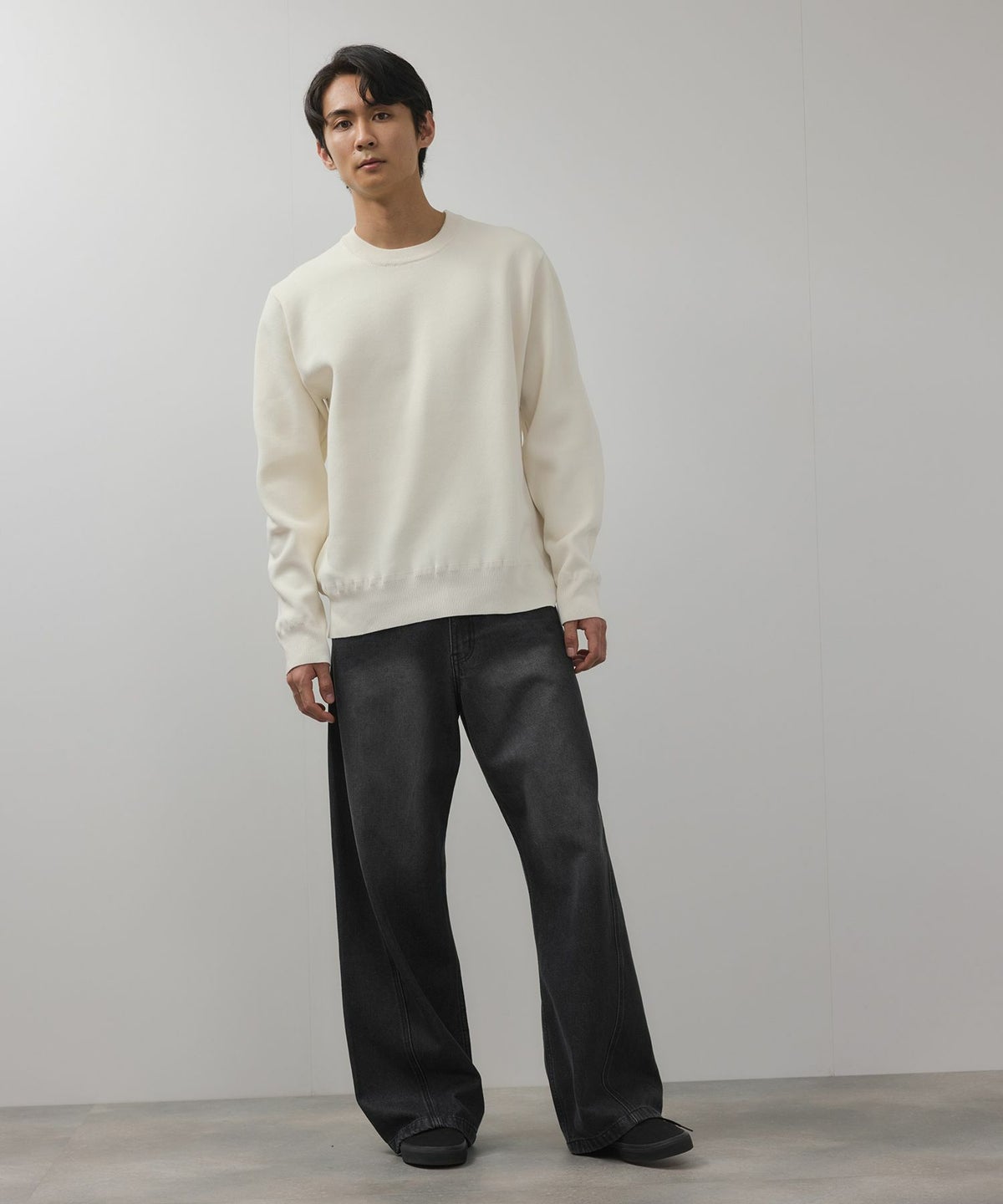 NAVY 快適ニット ミラノリブクルーネック メンズ