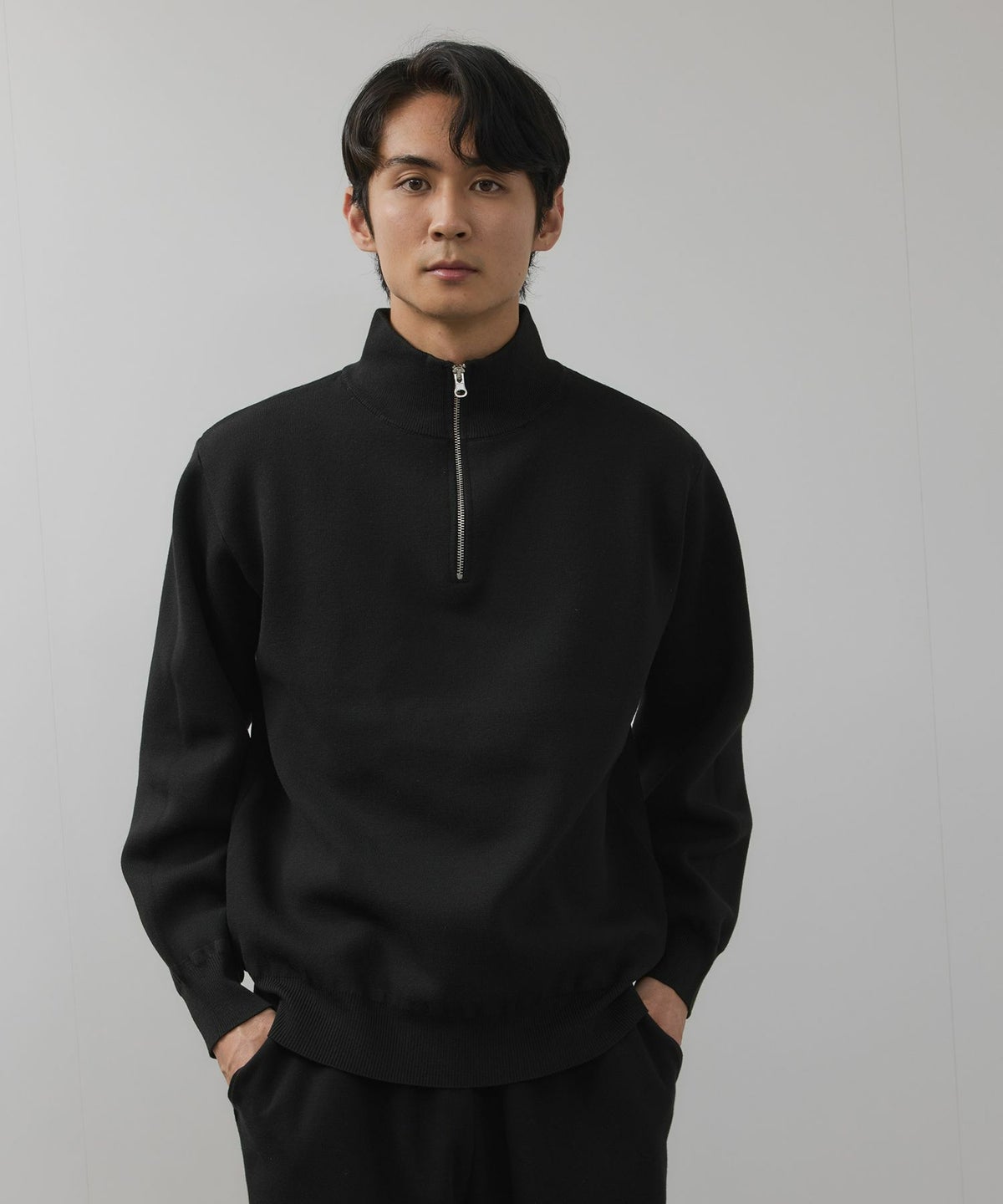 NAVY 快適ニット ミラノリブハーフジップ メンズ