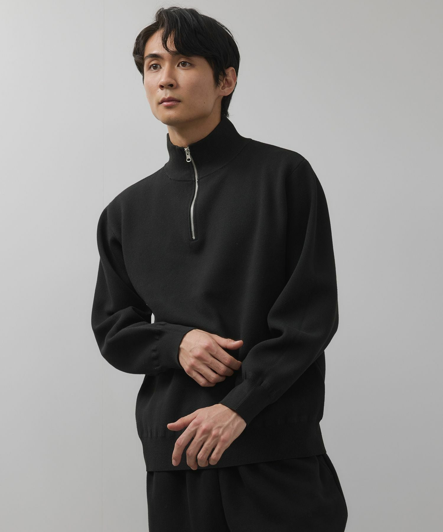 【ネイビー】ハーフジップスウェットニット 高身長 ハーフジップ指穴付リブニット（トールサイズ）Essenave 通販