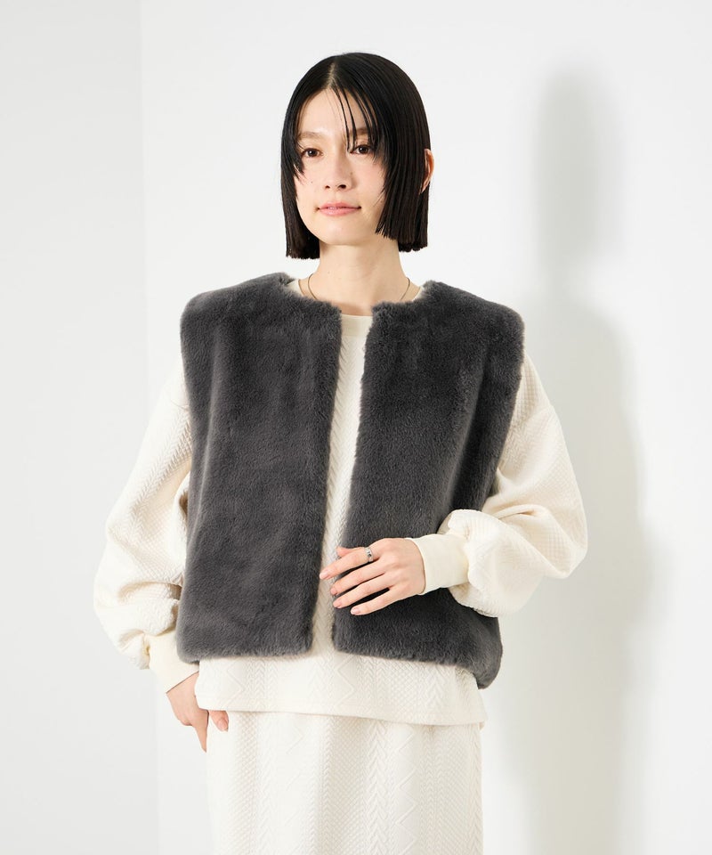 Idnes フェイクファーベスト レディース商品画像-1