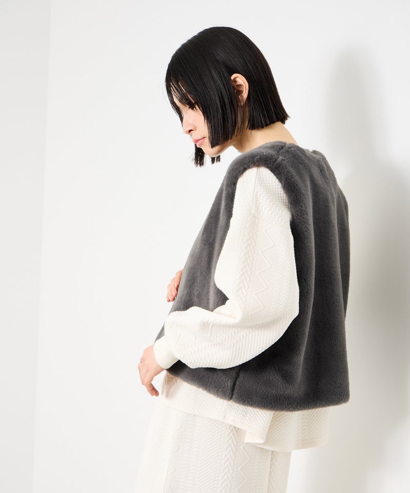 Idnes  フェイクファーベスト レディース商品画像-5