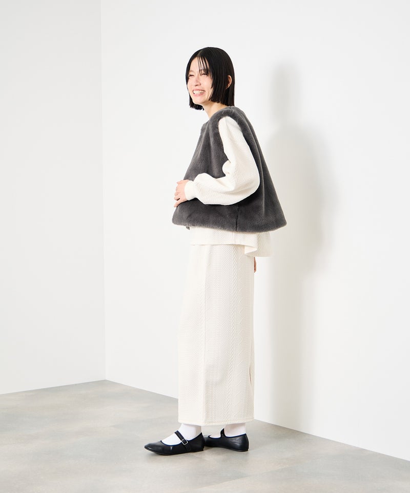 Idnes フェイクファーベスト レディース商品画像-8