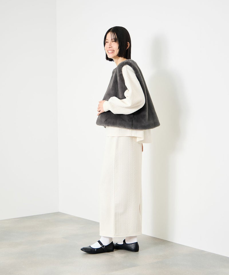 Idnes フェイクファーベスト レディース商品画像-8