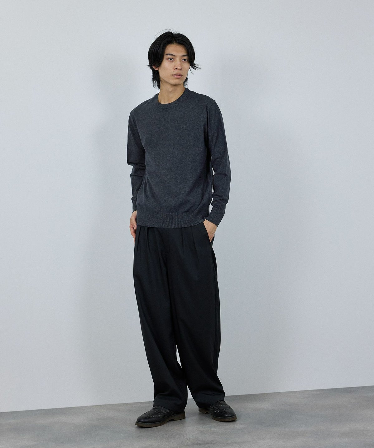 [期間限定価格]NAVY 素肌ニット クルーネック メンズ