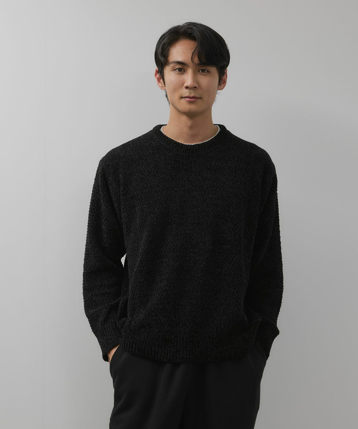NAVY トロリカノコモールニット クルーネック メンズ NAVY トロリカノコモールニット クルーネック メンズ