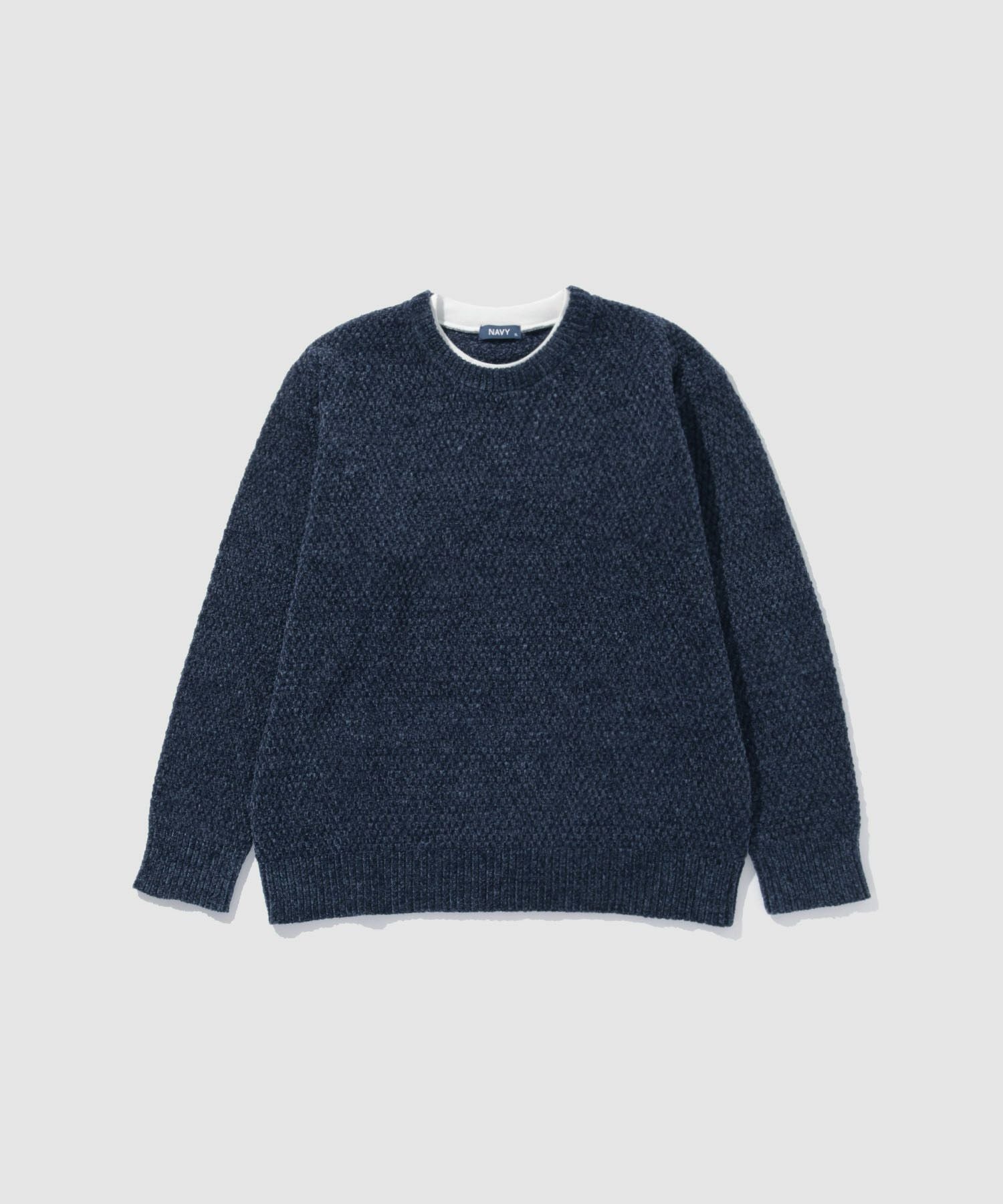 NAVY トロリカノコモールニット クルーネック メンズ NAVY トロリカノコモールニット クルーネック メンズ