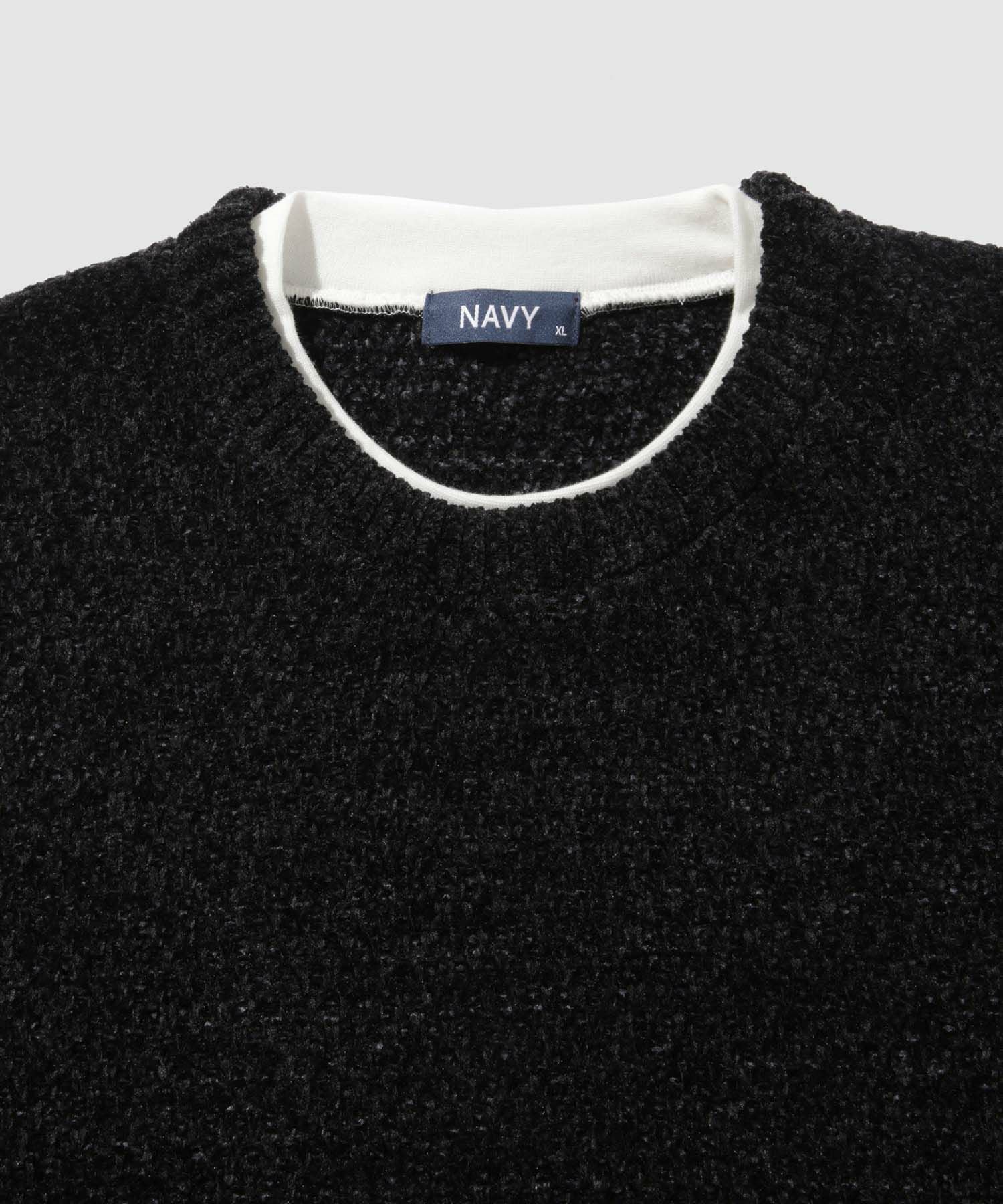 NAVY トロリカノコモールニット クルーネック メンズ NAVY トロリカノコモールニット クルーネック メンズ