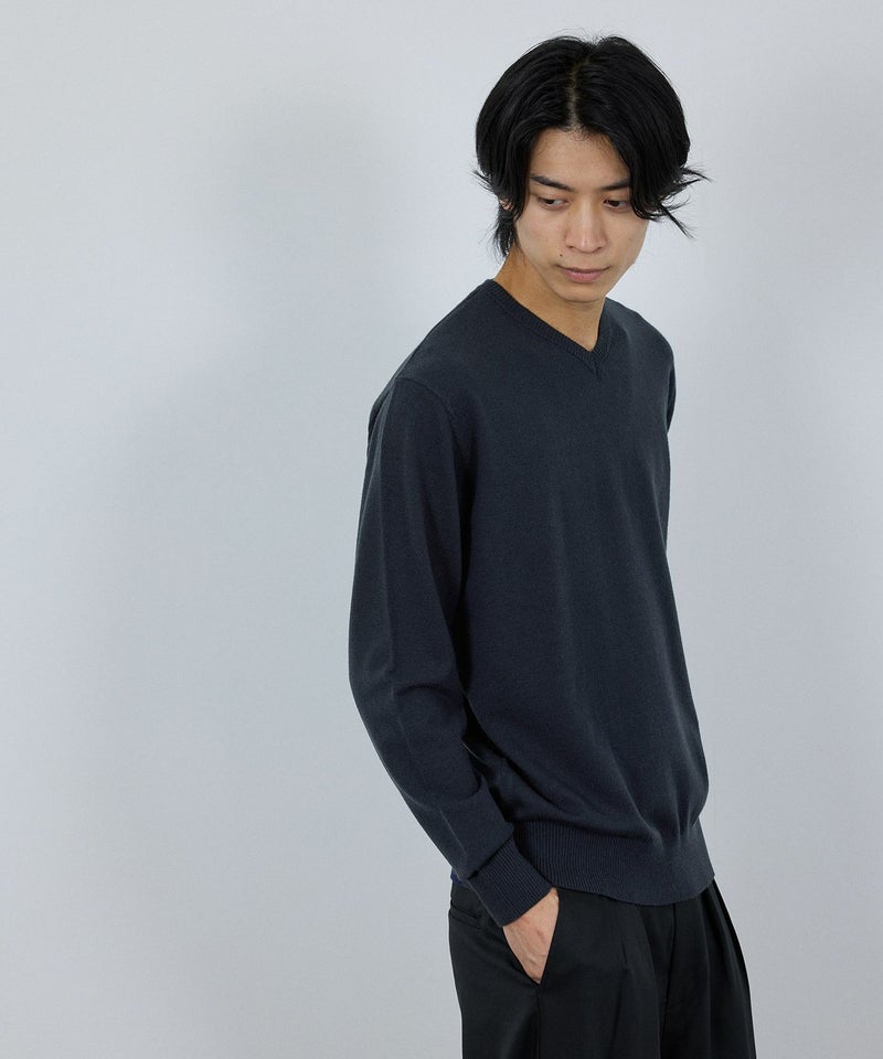 NAVY  素肌ニット Vネック メンズ商品画像-3