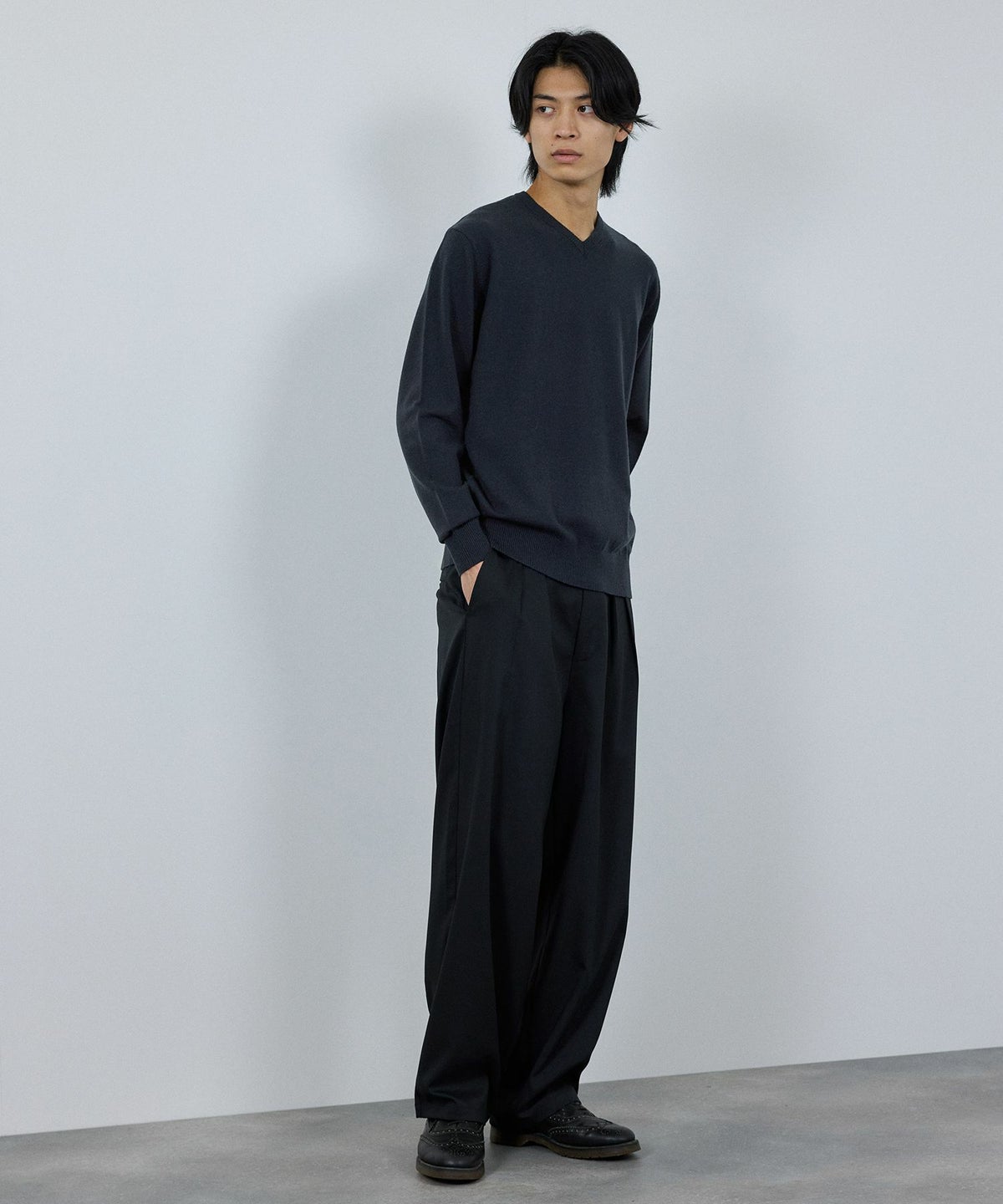 [期間限定価格]NAVY 素肌ニット Vネック メンズ