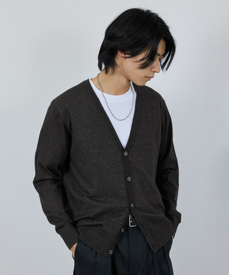 [期間限定knit]NAVY  素肌ニット Vネックカーディガン メンズ商品画像-1