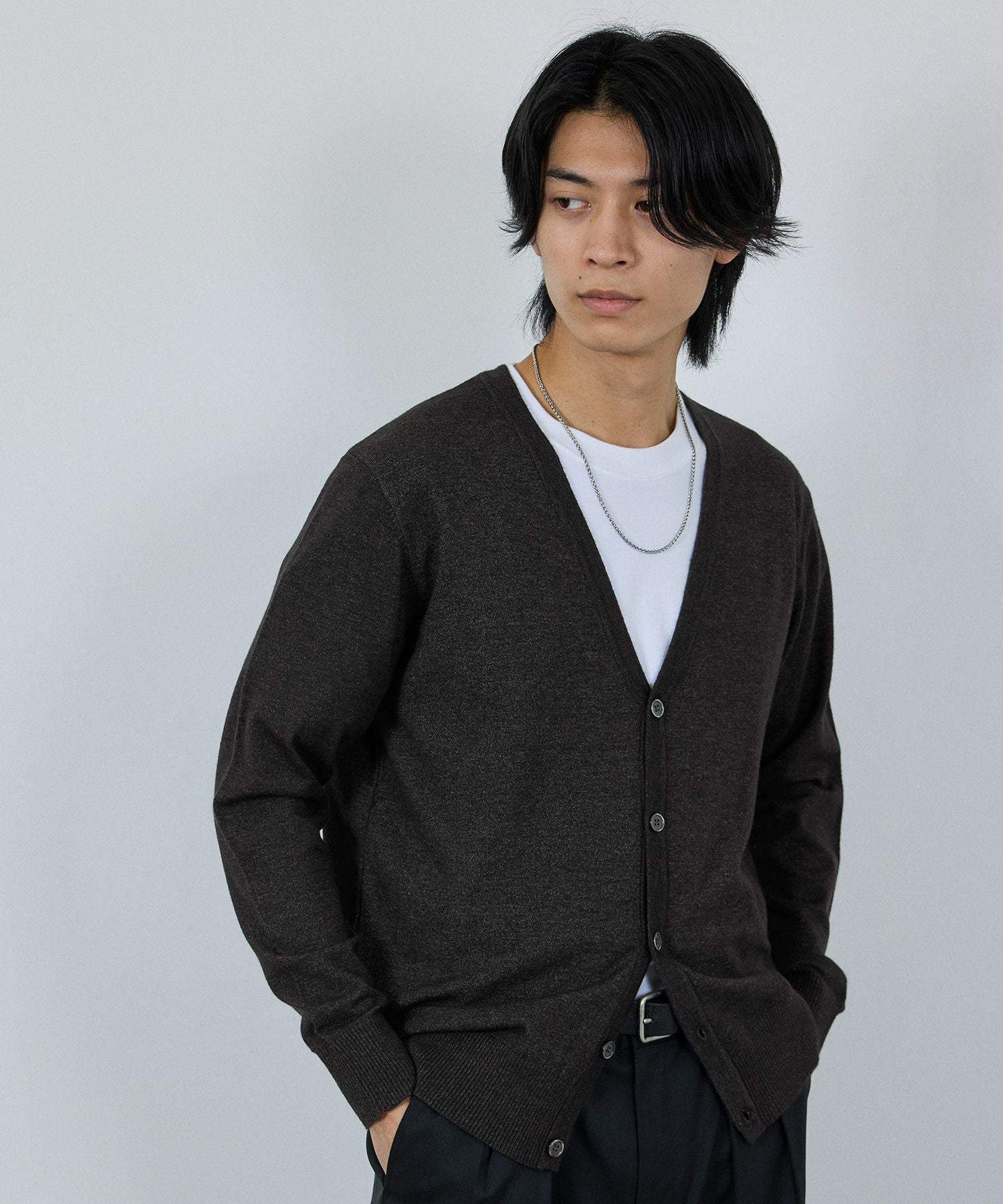 NAVY 素肌ニット Vネックカーディガン メンズ