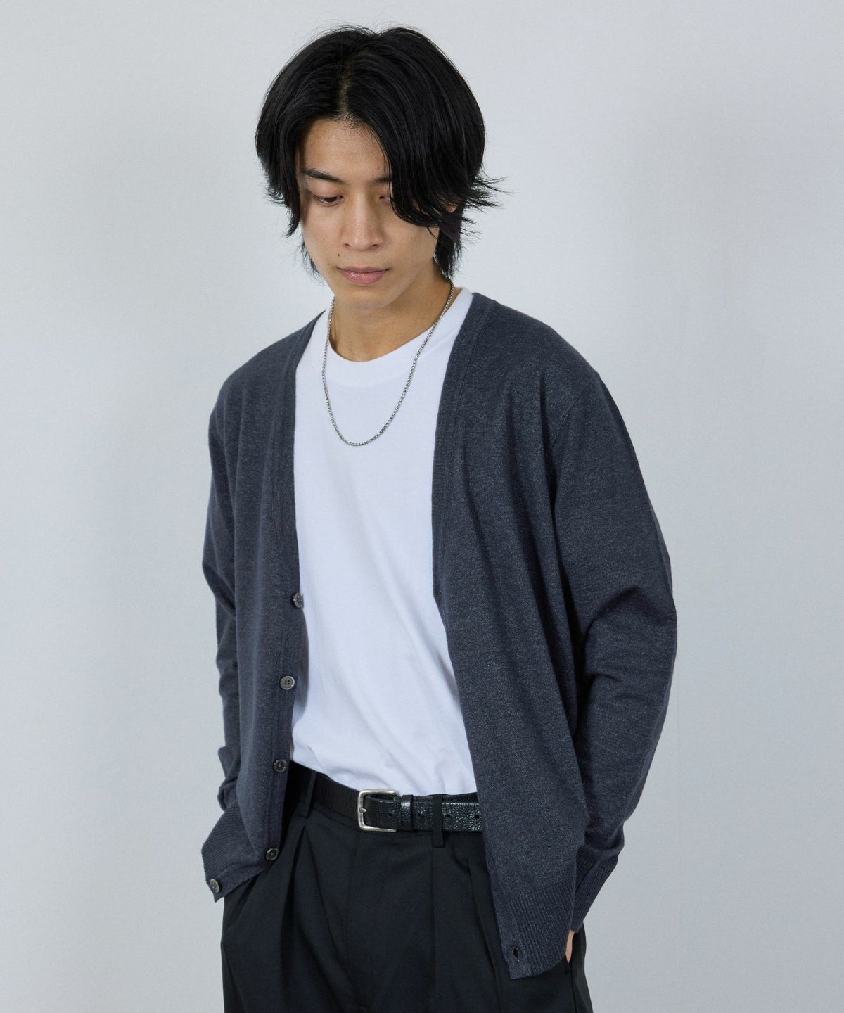 [期間限定価格]NAVY 素肌ニット Vネックカーディガン メンズ