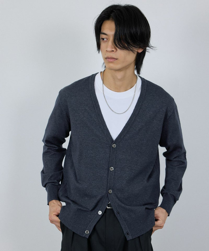 NAVY 素肌ニット Vネックカーディガン メンズ商品画像-15