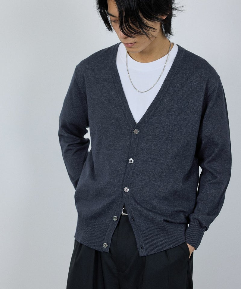 NAVY 素肌ニット Vネックカーディガン メンズ商品画像-16